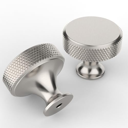 9BUILD 20 Pack 1.2 Inch Brushed Satin Nickel Cabinet Knobs - Knurled Round Kitchen Drawer Knobs for Cabinets and Dressers