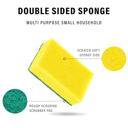 Image of DecorRack 80 Count Non-Scratch Cleaning Scrub Sponges, Dual-Sided Heavy Duty Kitchen Sponges for Dishes, Cleaning Household, Bathroom, Car Wash - Yellow (Pack of 160)