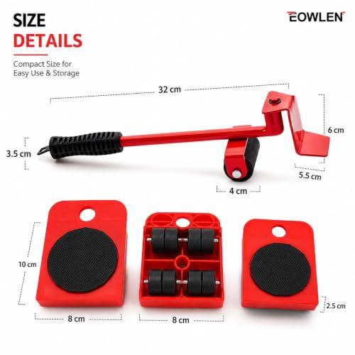 Image of Heavy Furniture Mover Lifter Shifting Tool Set with 4 Roller Pads, 360 Rotating Furniture Moving Wheels, Lever Lifter for Sofa, Bed, Wardrobe, Cabinet, Refrigerator, Washing Machine & Home