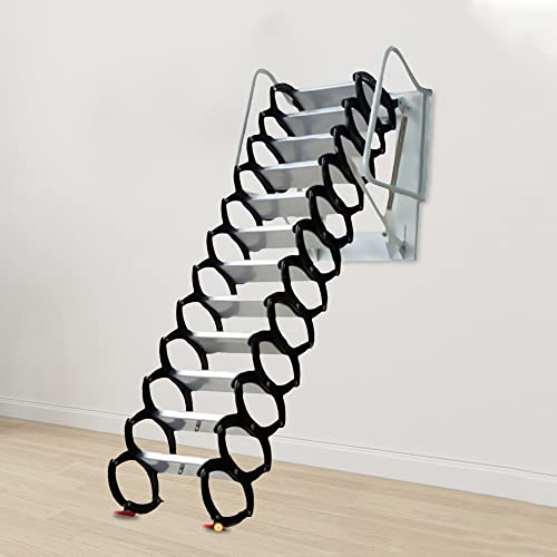 Tfcfl Wall Mounted Folding Ladder 2.9-3.1M 12 Steps Home Attic Stairs Pull Down Retractable Loft Ladder Stairs Al-Mg Alloy Attic Access Ladder (Black) #TOP5