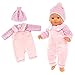 Miunana Kleidung Bekleidung Outfits für Baby Puppen, Puppenkleidung 35-45 cm, 3 teilig, T-Shirt Latzhose mit Hut (Pink)