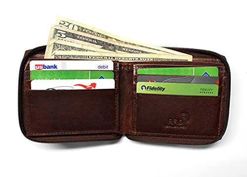Leather Zip Around Wallet RFID Blocking (Brown)4