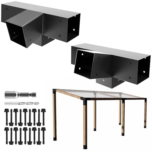 DEVALLEY 4-Way Slant Angle Pergola Brackets Kit,15 Degree UP & 75 Degree Down Corner Woodwork Brackets for 4" x 4" (Actual:3.5"x3.5") Lumber for Patio Pergolas,Gazebos,Log Cabin - 2Pack……