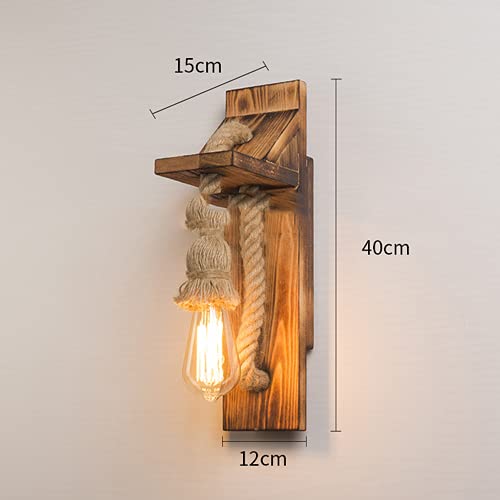 Applique murale E27 vintage bois massif suspendu corde chanvre salon - 2