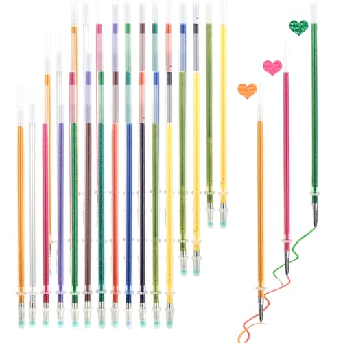 Tikplus Gelstifte Glitzer Nachfüllungen, 48 Stück 12 Farbe 0,8 mm Gelschreiber Nachfüllungen, Glitzerstifte Refills, Fluoreszenz Highlighter, Bunte Gelstifte für Schreiben Markieren Kritzeln