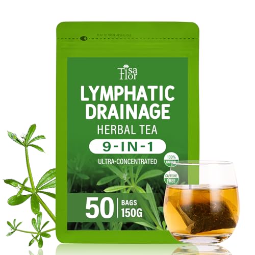 TisaFlor Cleavers Herb Lymphatic Drainage Tea Bags, 50 Counts for Lymph System & Immune Support, 9-in-1 Herbal Blend Tea with Burdock Root Turmeric Elderberry Extracts. Caffeine Free, Vegan, Non-GMO.
