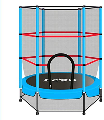 KANGLE-DERI Trampolín de interior para niños, 5.5 pies con recinto de red de salto y cubierta de resorte acolchada para cama elástica al aire libre para la familia y la escuela entretenimiento, azul