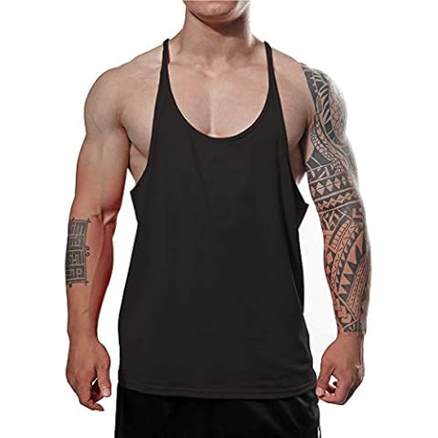 7Power Men's Muscle Gym Stringer Tank Tops for Workout Bodybuilding Sport Vest Racerback Cotton Color Black Size M Cover