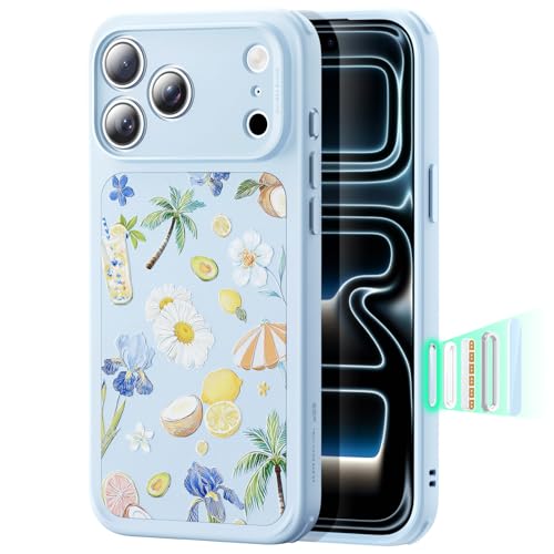 Image of ESR for iPhone 17 Pro Max Case, Camera Control Cover, Compatible with MagSafe, Shockproof Military-Grade Protection, Magnetic Case for iPhone 17 Pro Max, Classic Hybrid, Tropical Paradise, Light Blue
