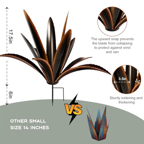 Image of TOMBABY Enlarge Thickened Wind Resistant Metal Agave Garden Art Country Garden Sculpture Statue Outdoor Decoration Agave Metal Plant Courtyard Lawn Ornament Gift (1, 12 Leaves Black)