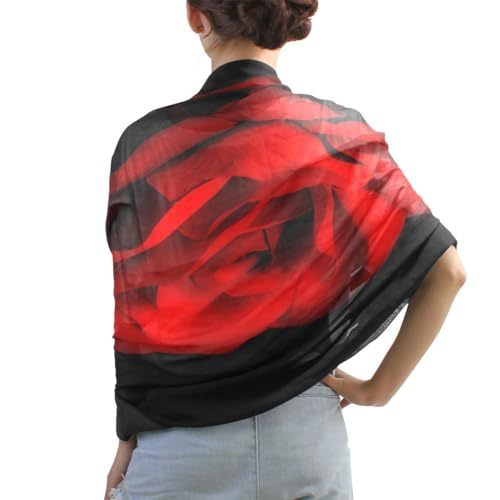 Shawl Wrap, Red Rose On Black Womens Large Chiffon Scarf Lightweight for Dresses3