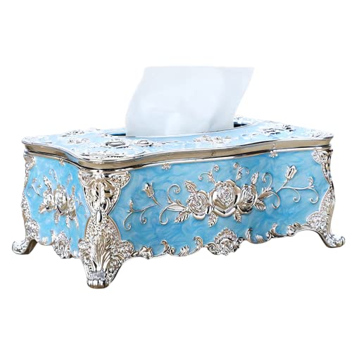 Charmoon ティッシュケース 花 薔薇 ローズ 姫系 北欧 ゴージャス エレガント おしゃれ ゴールド シルバー 豪華 高級 アンティーク 卓上 (マーブルブルー+シルバー)のサムネイル