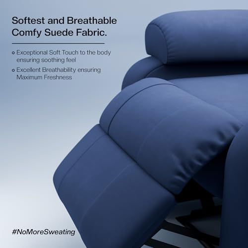 Image of Green Soul Comfy | 1 Seater Recliner Sofa with Soft Suede Fabric & Luxuriously Padded Body | Recliner for Relaxing at Home | 3 Years Warranty Color (Blue) | Installation Provided