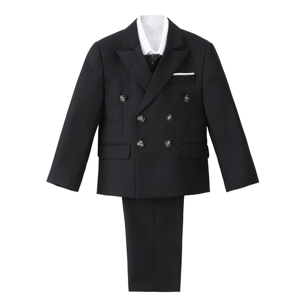 Lito Angels Jungen 5-teiliges Smoking-Anzug-Set, Marineblau/Schwarz | Doppelreihig, 5-teilig: Sakko, Weste, Hemd, Hose, Krawatte, Sakko mit Revers, Hochzeit, Taufe, Kommunion