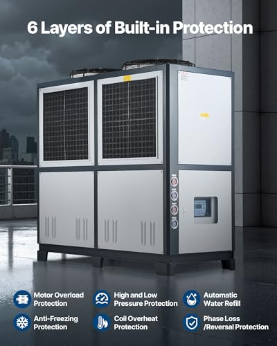 Image of VEVOR Air-Cooled Water Chiller, 25 HP, Industrial Water Chiller with 60,480 Kcal /h Cooling Capacity, Dual Compressor, 53 Gal Large Tank, LED Display, Cooler for Cooling Water, Not Air Conditioner