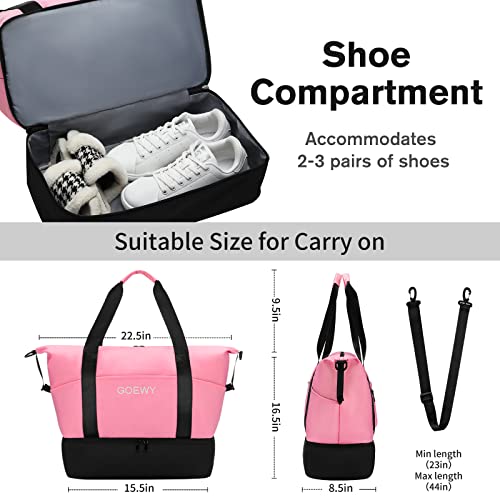 Gym Tote Bags Weekender Duffel Bags Shoe Compartment For Women Fashion Large Portable Overnight Luggage Waterproof Travel Workout Carry On Duffle Wet Pocket（Pink） #TOP3