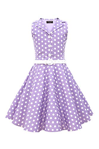 BlackButterfly Niñas 'Holly' Vestido de Lunares Vintage Años 50 (Morado, 13-14 años) Cover