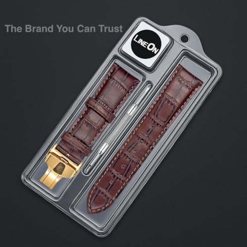 Image of Lineon 22mm Half Padded Premium Leather Mens Watch Strap with ButterFly Lock For Branded Watches Tool and Pins Include