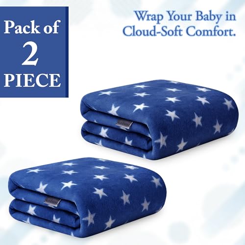 Image of GLUN Fleece Baby Blanket for Newborn, Pack of 2 Navy Blue Colours, All-Season Blanket Ultrasoft Baby Blanket for Babies