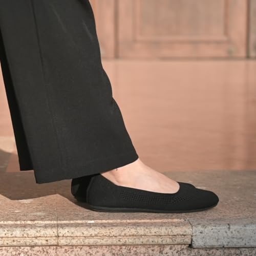 Image of poemlady Women's Ballet Flat Shoes Dress Shoes Knit Round Toe Slip On Ballerina Walking Flats Shoes for Woman Low Wedge Casual