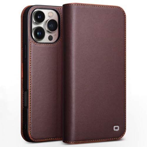 Étui portefeuille iPhone 16 Plus en cuir véritable marron