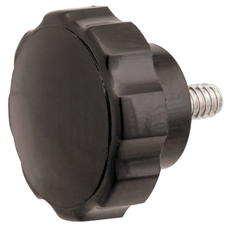 2 3/8 dia., 3/8-16 thds., Stud 2 Lg., Fluted Black Plastic Knob w/Stainless Steel Stud (1 Each)