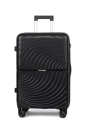 Fly Kite Luggage 20 Inch Cabin Suitcase 100% Polypropylene Hard Shell with Aluminium Trolley Handle Real TSA Secure Lock 3 Digit 360° Smooth Wheels Lightweight Suitcase|Black