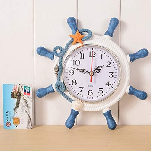 Miniatura 8 de BESPORTBLE Reloj de pared con forma de rueda de barco, reloj de pared decorativo para decoración náutica de habitación de guardería, dormitorio
