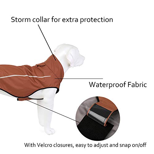 Mile High Life | Dog Raincoat | Adjustable Water Proof Pet Clothes | Lightweight Rain Jacket With Reflective Strip | Easy Step In Closure,Brown,Large #TOP3