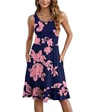 LILBETTER Beach Dresses for Women Casual Summer Knee Length Sun Dress Casual Sundresses for Women Summer Women's Holiday Party Dresses(JY Navy Blue Rose, X-Large)