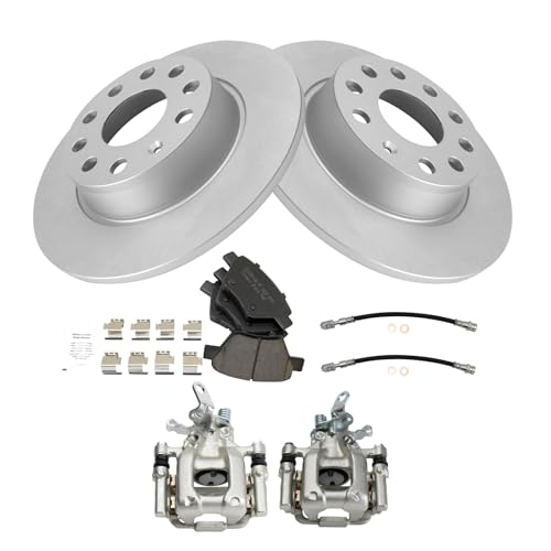 Image of TRQ Rear Brake Pad and Rotor Set Ceramic Coated Calipers Hoses Compatible with 2014-2015 Volkswagen Passat
