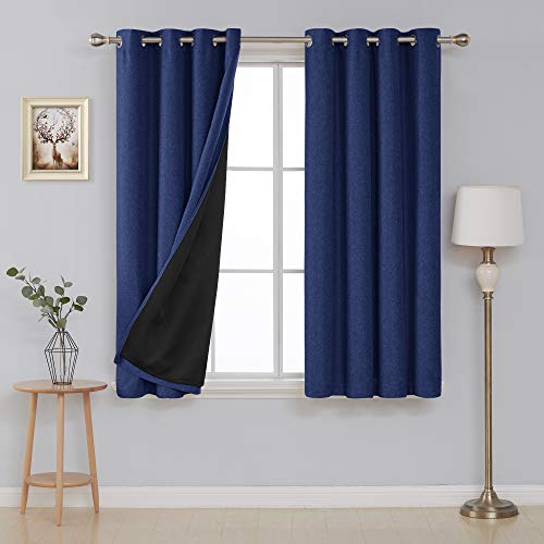 Deconovo Navy Blue Blackout Curtains with 100 Blackout Liner Decorative Faux Linen Grommet