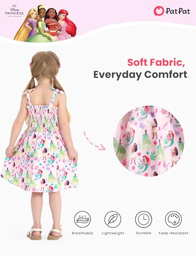Image of Disney Princess Frozen Elsa Minnie Stitch Toddler Girl Dress Bow Tie Straps Smocked Summer Outfit Birthday Party Clothes 2-9Y