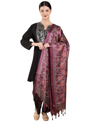 Shawl Wraps Dupatta for Women Banglori Satin Birds And Leaf Printed Dupatta with Tassels