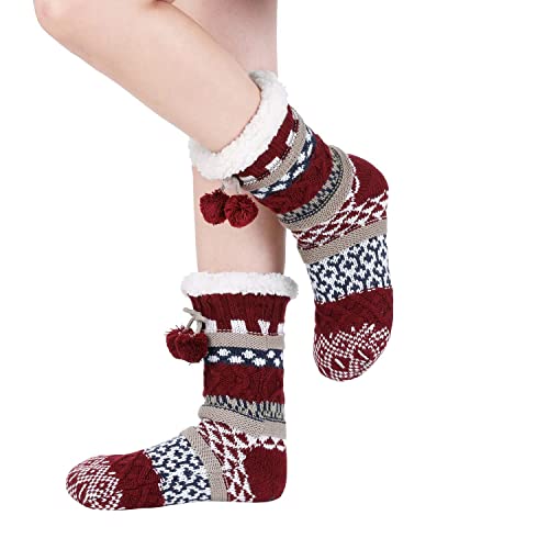 Image of Chassic Sherpa Lined Slipper Socks for Women, Non-Slip Cozy Winter House Socks, Soft Fuzzy Socks, Gifts for Women & Ladies Stocking Stuffers