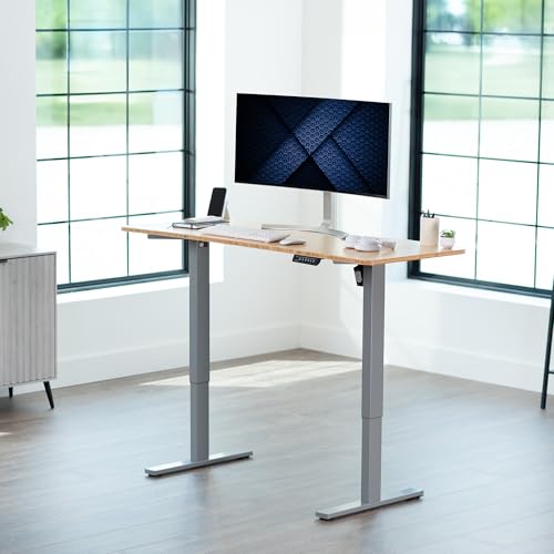 Image of VIVO Real Bamboo 60 x 24 in Standing Desk, DESK-KIT-1G6O | Electric, Holds 220 lbs, Sit Stand, Height Adjustable, Solid One-Piece Table Top, Memory Presets, 1B Series, Gray Frame