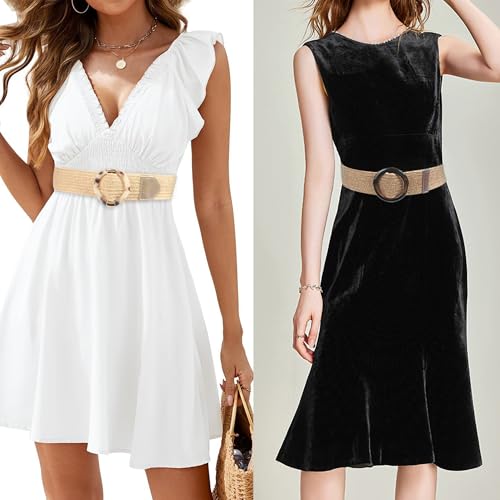 Straw Woven Elastic Belt for Women Wide Stretch Waist Belts2