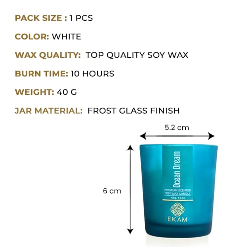 Image of EKAM Ocean Dream Votive Soy Wax Scented Candle, 40 Grams, 10 Hours Burn Time| Long Lasting Premium Candles | Ideal for Home Decor | Gifting & Aromatherapy