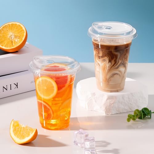 Goodluck Plastic Cups with Lids, 100 Pack 16oz/454ml Clear Cold Beverage Iced Coffee Plastic Cup for Smoothies, Milkshakes, Iced Tea - Summer, Party, Picnic, Takeaway Essentials - Image 4