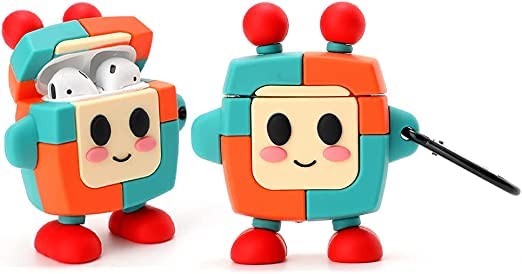 EMOH ROCED Apple AirPods Case Cover for 1st and 2nd Generation Protective Shock Proof Case Cover Compatible with AirPods 2&1 with Keychain (Kawai Robot)
