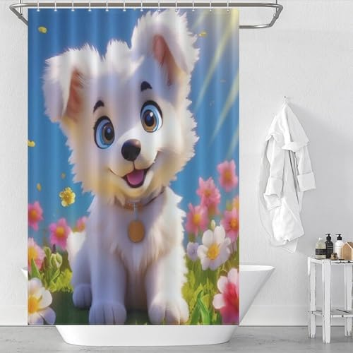 Rideau de douche chien en polyester imperméable lavable 122x183 cm avec crochets - 2