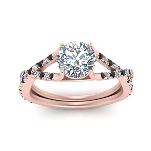 Image of Choose Your Gemstone 4 Prong Split Twisted Diamond CZ Ring Rose Gold Plated Round Shape Split Shank Engagement Ring Minimal Modern Design Birthday Gift Wedding Gift US Size 4 to 12