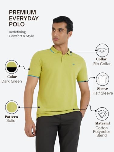 Image of Park Avenue Men's Cotton Polyester Blend Solid Pattern Slim Fit Rib Collar Polo Neck Half Sleeve Casual T-Shirt