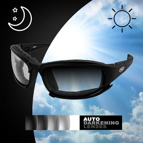 Global Vision Assault 24 Motorcycle Sunglasses Safety Glasses ANSI Z87.1 Convertible to Goggles Foam-Padded Black Frame w/Photochromic Lenses (Clear to Smoke)2