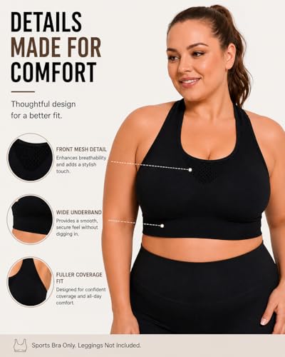 Image of FANCMISTERY Plus Size Sports Bra for Women Racerback Wireless Padded Bra for Yoga, Hiking, Cycling
