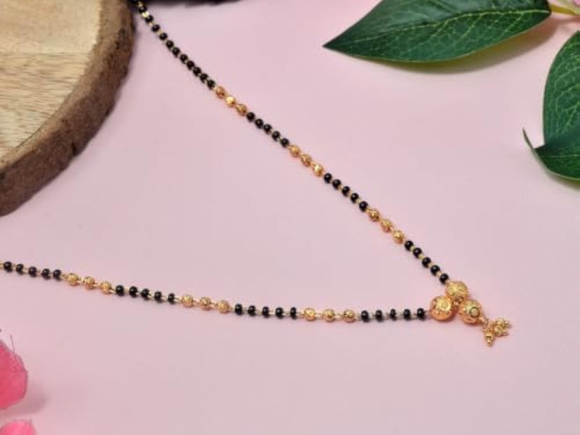 Women's Traditional Black Beads Short Mangalsutra Chain