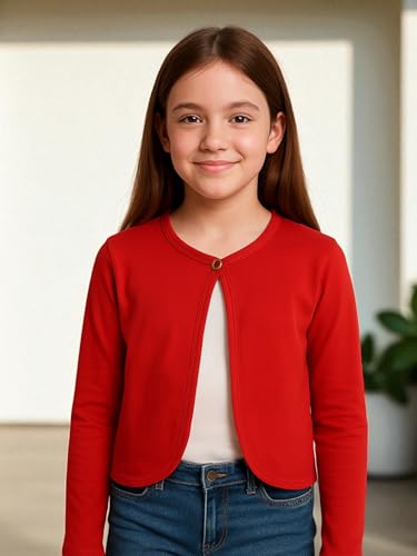 Image of KRYPTIC Kids Girls Regular Length Cotton Shrug - Soft Lightweight Open Front Layer for Stylish Everyday Wear Casual Outfits