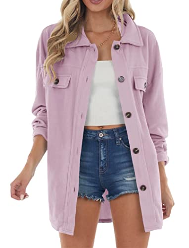 Lacozy Women's Oversized Sherpa Jacket Fleece Big Notch Lapel Single Breasted Mid-Long Wool Coat Light Purple Medium #TOP14