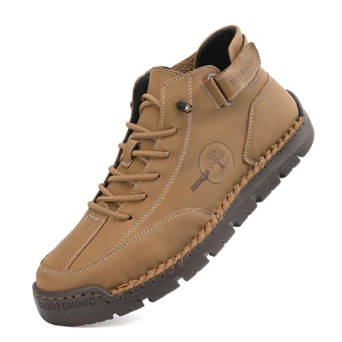 Image of Men's Handmade Suede High Boots Shoes for Waterproof Hiking Camping Slip-On Driving Walking Deck Loafers High Top Chukka Boots Mens