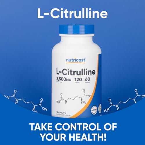 Image of Nutricost L-Citrulline 2500mg Per Serving, 60 Servings, 1250mg Per Tablet, 120 Tabs - GMO-Free and Gluten Free Supplement (Pack of 2)